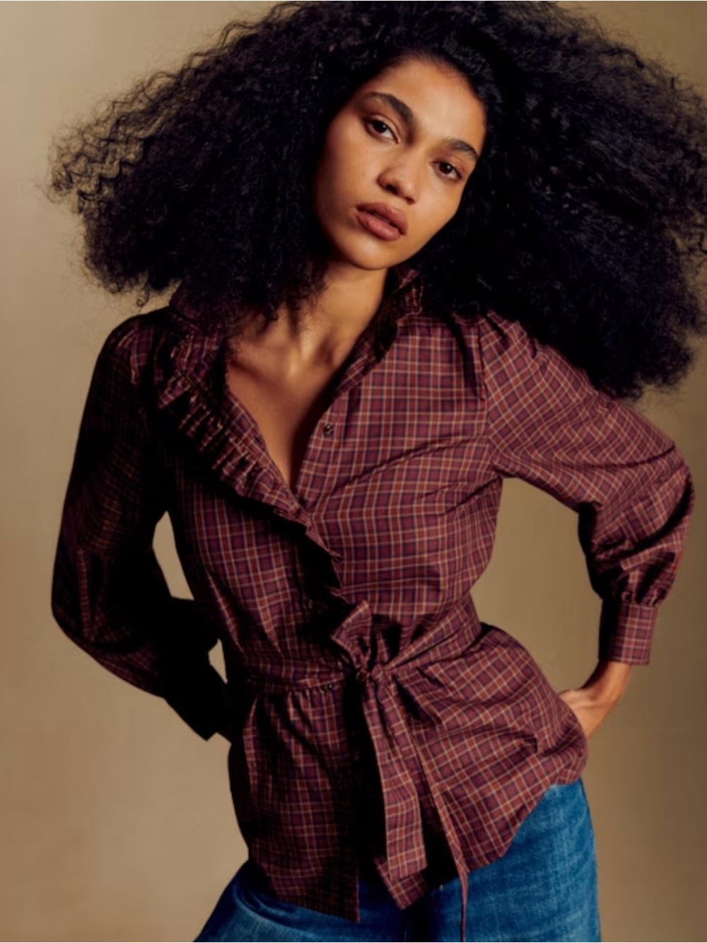 Sezane Corine Shirt - Burgundy Plaid - Size 36 / 4